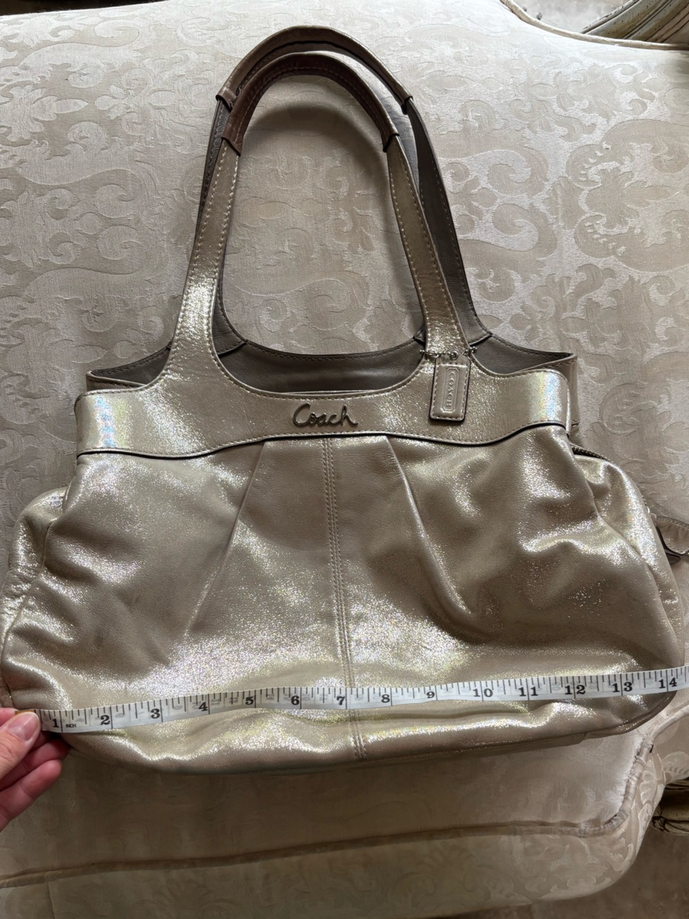 Coach Metallic Champagne Shoulder Tote in Shimmery Light Gold